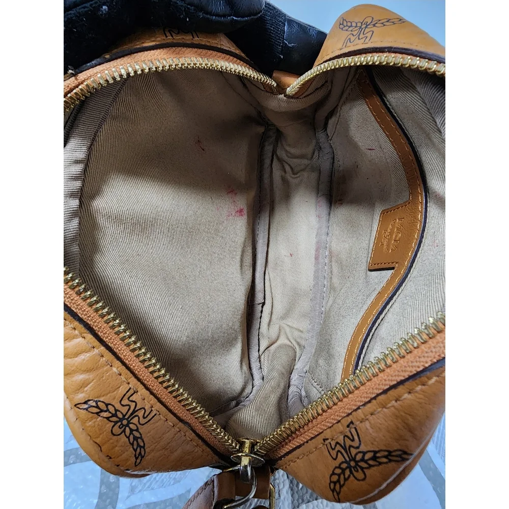 MCM Visetos Mini Leather Aren Crossbody Bag Brown